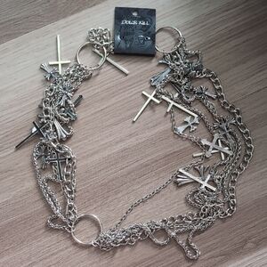 Dolls Kill Silver Statement Belt with Cross Details